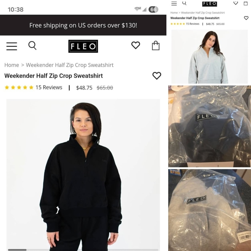 Fleo Black Zip-Up Crop Sweatshirt